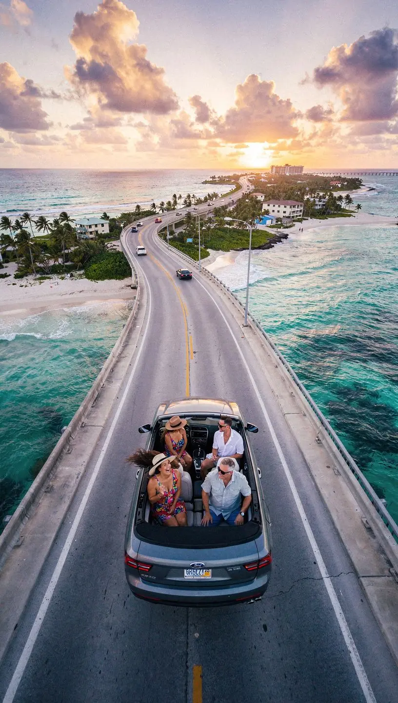 Экзотический вид на мост, соединяющий острова Флорида Кис, с ярким голубым небом и морем.