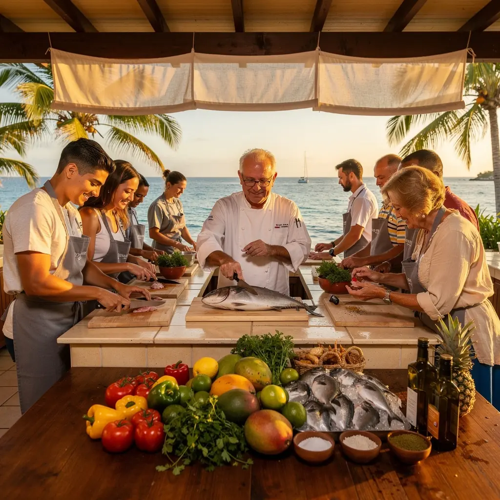 Вкусные морепродукты, подаваемые на террасе ресторана у океана.